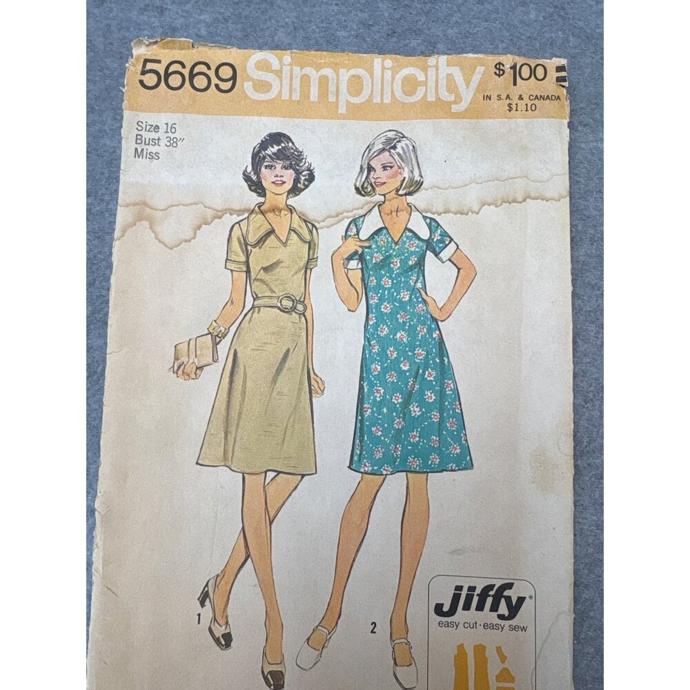 Vintage 1973 Simplicity 5669 Jiffy Dress Belt Pattern Size 16 Uncut